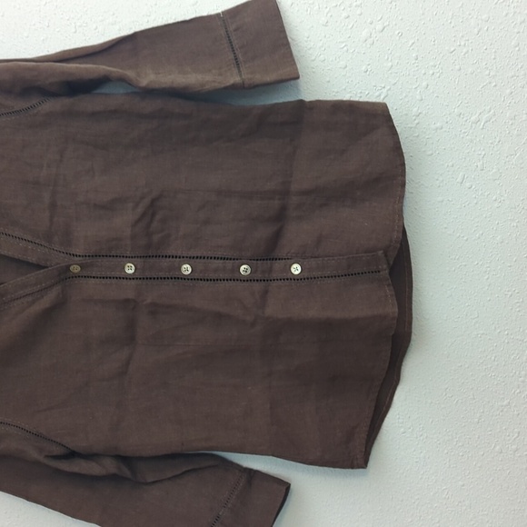 Eddie Bayer 100% Linen Botton Down V-Neck Top Brown Women's XS Lagenlook - Picture 4 of 14